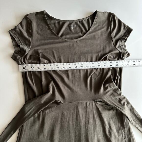 Garnet Hill Tencel Blend Draped Tie Front Short Sleeve Maxi Grey Brown Dress M - Picture 7 of 10
